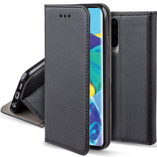 Ladda upp bild till gallerivisning, Moozy Case Flip Cover for Huawei P30, Black - Smart Magnetic Flip Case with Card Holder and Stand
