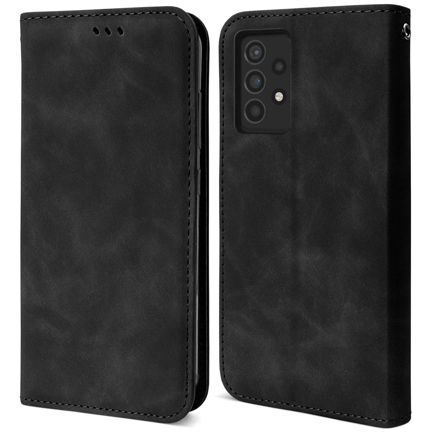 Moozy Marble Black Flip Case for Samsung A52s 5G and Samsung A52 - Flip Cover Magnetic Flip Folio Retro Wallet Case with Card Holder and Stand, Credit Card Slots, Kickstand Function