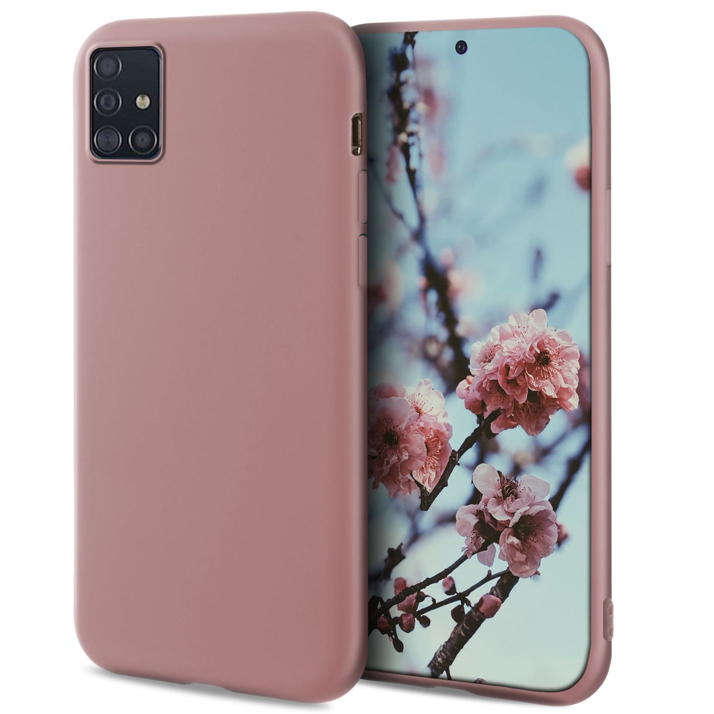Moozy Minimalist Series Silicone Case for Samsung A51, Rose Beige - Matte Finish Slim Soft TPU Cover