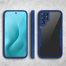 Cargar imagen en el visor de la galería, Moozy 360 Case for Samsung S22 Ultra - Blue Rim Transparent Case, Full Body Double-sided Protection, Cover with Built-in Screen Protector
