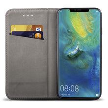 Cargar imagen en el visor de la galería, Moozy Case Flip Cover for Huawei Mate 20 Pro, Black - Smart Magnetic Flip Case with Card Holder and Stand
