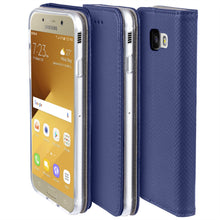 Załaduj obraz do przeglądarki galerii, Moozy Case Flip Cover for Samsung A5 2017, Dark Blue - Smart Magnetic Flip Case with Card Holder and Stand
