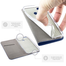 Załaduj obraz do przeglądarki galerii, Moozy Case Flip Cover for Huawei P8 Lite 2017, Dark Blue - Smart Magnetic Flip Case with Card Holder and Stand
