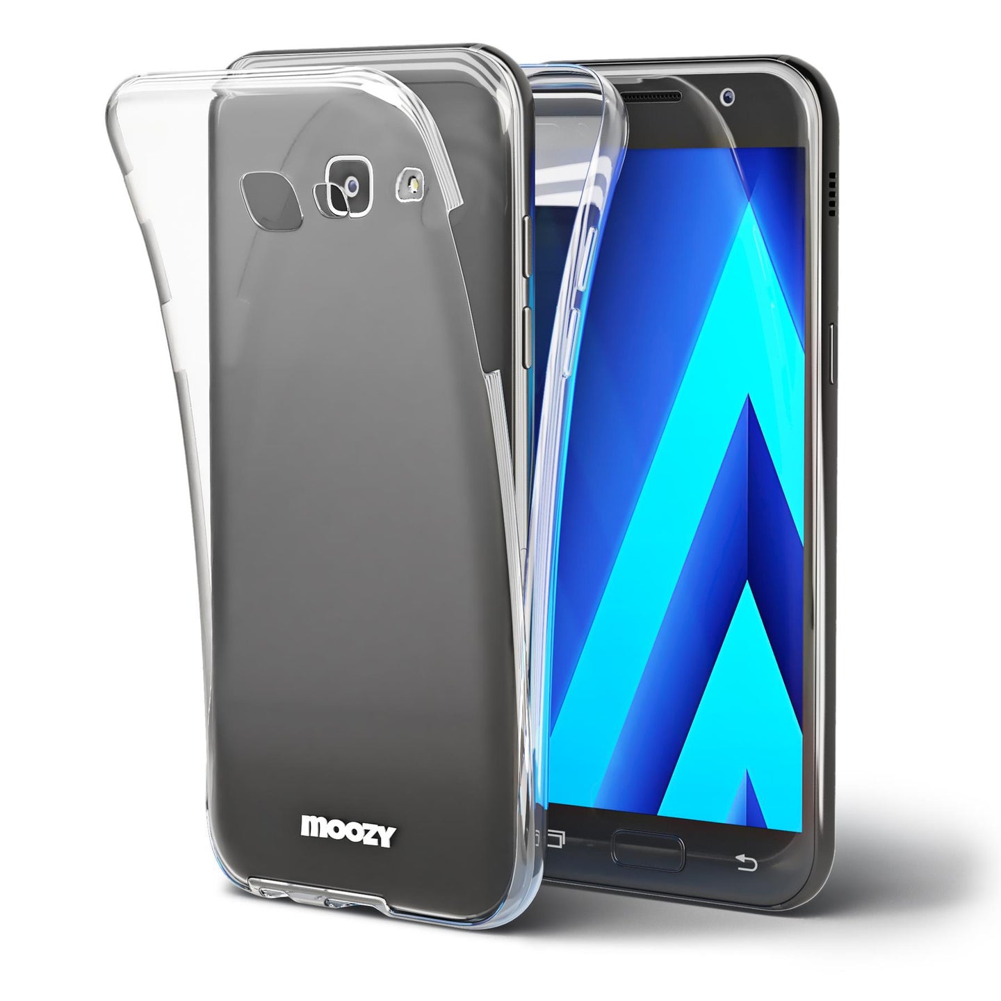 Moozy 360 Degree Case for Samsung A3 2017 - Full body Front and Back Slim Clear Transparent TPU Silicone Gel Cover