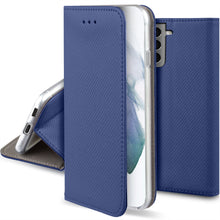 Load image into Gallery viewer, Moozy Case Flip Cover for Samsung S21 5G, Samsung S21, Dark Blue - Smart Magnetic Flip Case with Card Holder and Stand
