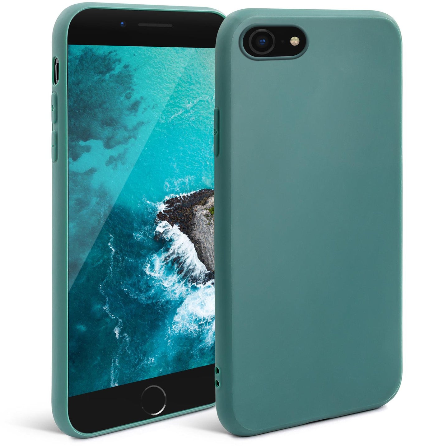 Moozy Minimalist Series Silicone Case for iPhone SE 2020, iPhone 8 and iPhone 7, Blue Grey - Matte Finish Slim Soft TPU Cover