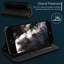 Cargar imagen en el visor de la galería, Moozy Marble Black Flip Case for iPhone SE 2020, iPhone 8, iPhone 7 - Flip Cover Magnetic Flip Folio Retro Wallet Case
