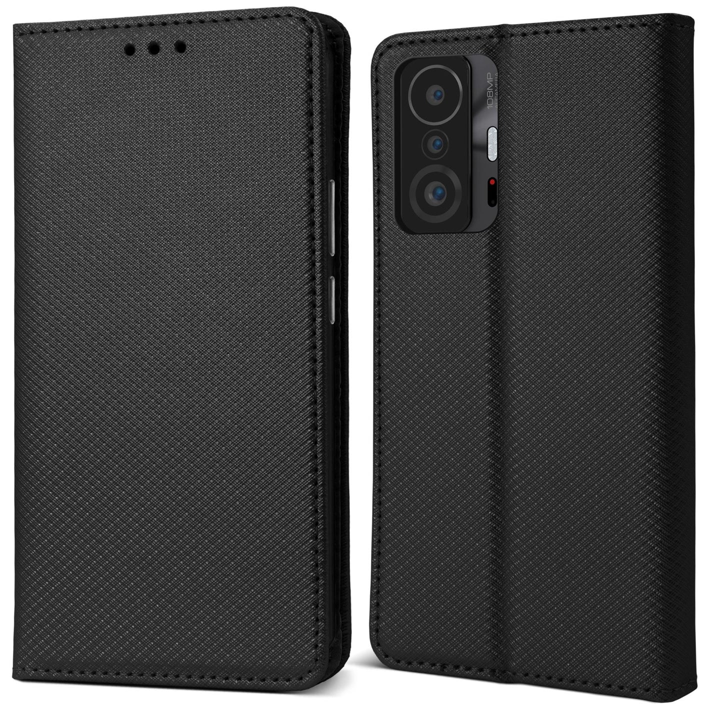 Moozy Case Flip Cover for Xiaomi 11T and Xiaomi 11T Pro, Black - Smart Magnetic Flip Case Flip Folio Wallet Case with Card Holder and Stand, Credit Card Slots, Kickstand Function
