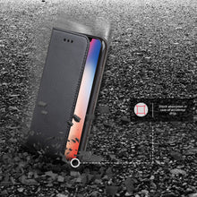Cargar imagen en el visor de la galería, Moozy Case Flip Cover for iPhone X, iPhone XS, Black - Smart Magnetic Flip Case with Card Holder and Stand
