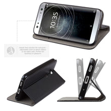 Cargar imagen en el visor de la galería, Moozy Case Flip Cover for Sony Xperia XA2, Black - Smart Magnetic Flip Case with Card Holder and Stand
