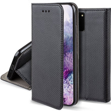 Load image into Gallery viewer, Moozy Case Flip Cover for Samsung S20 Plus, Black - Smart Magnetic Flip Case with Card Holder and Stand
