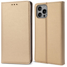 Cargar imagen en el visor de la galería, Moozy Case Flip Cover for iPhone 14 Pro, Gold - Smart Magnetic Flip Case Flip Folio Wallet Case with Card Holder and Stand, Credit Card Slots, Kickstand Function
