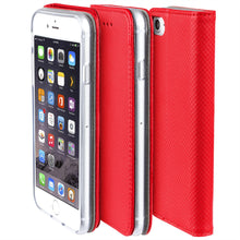 Charger l&#39;image dans la galerie, Moozy Case Flip Cover for iPhone SE 2020, iPhone 7, iPhone 8, Red - Smart Magnetic Flip Case with Card Holder and Stand
