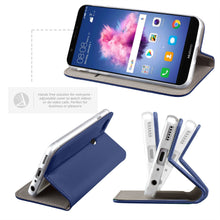 Cargar imagen en el visor de la galería, Moozy Case Flip Cover for Huawei P Smart, Dark Blue - Smart Magnetic Flip Case with Card Holder and Stand
