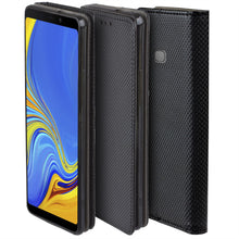 Charger l&#39;image dans la galerie, Moozy Case Flip Cover for Samsung A9 2018, Black - Smart Magnetic Flip Case with Card Holder and Stand
