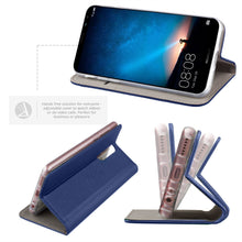 Load image into Gallery viewer, Moozy Case Flip Cover for Huawei Mate 10 Lite, Dark Blue - Smart Magnetic Flip Case with Card Holder and Stand
