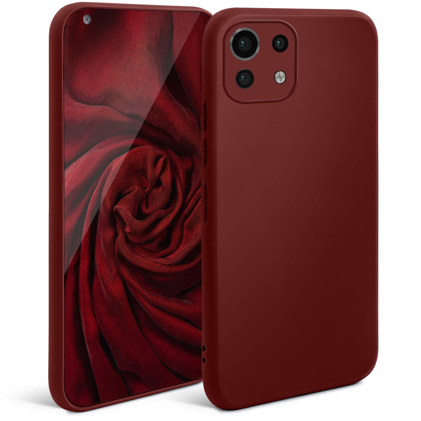 Moozy Minimalist Series Silicone Case for Xiaomi Mi 11 Lite 5G and 4G, Wine Red - Matte Finish Lightweight Mobile Phone Case Slim Soft Protective
