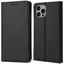 Load image into Gallery viewer, Moozy Case Flip Cover for iPhone 14 Pro, Black - Smart Magnetic Flip Case Flip Folio Wallet Case with Card Holder and Stand, Credit Card Slots, Kickstand Function

