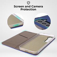 Ladda upp bild till gallerivisning, Moozy Case Flip Cover for Samsung S22, Dark Blue - Smart Magnetic Flip Case Flip Folio Wallet Case with Card Holder and Stand, Credit Card Slots, Kickstand Function
