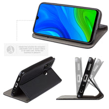 Cargar imagen en el visor de la galería, Moozy Case Flip Cover for Huawei P Smart 2020, Black - Smart Magnetic Flip Case with Card Holder and Stand
