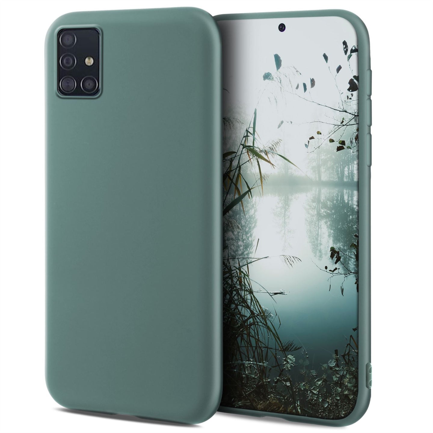 Moozy Minimalist Series Silicone Case for Samsung A71, Blue Grey - Matte Finish Slim Soft TPU Cover
