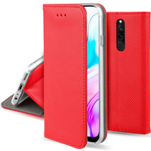 Load image into Gallery viewer, Moozy Case Flip Cover for Xiaomi Redmi 8, Red - Smart Magnetic Flip Case with Card Holder and Stand
