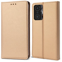 Lade das Bild in den Galerie-Viewer, Moozy Case Flip Cover for Xiaomi 11T and Xiaomi 11T Pro, Gold - Smart Magnetic Flip Case Flip Folio Wallet Case with Card Holder and Stand, Credit Card Slots, Kickstand Function
