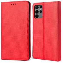 Carica l&#39;immagine nel visualizzatore di Gallery, Moozy Case Flip Cover for Samsung S22 Ultra, Red - Smart Magnetic Flip Case Flip Folio Wallet Case with Card Holder and Stand, Credit Card Slots, Kickstand Function
