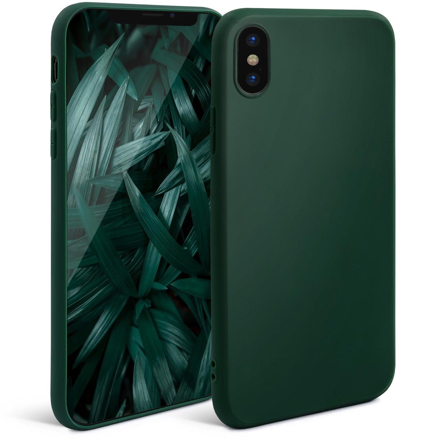 Moozy Minimalist Series Silicone Case for iPhone X and iPhone XS, Midnight Green - Matte Finish Slim Soft TPU Cover