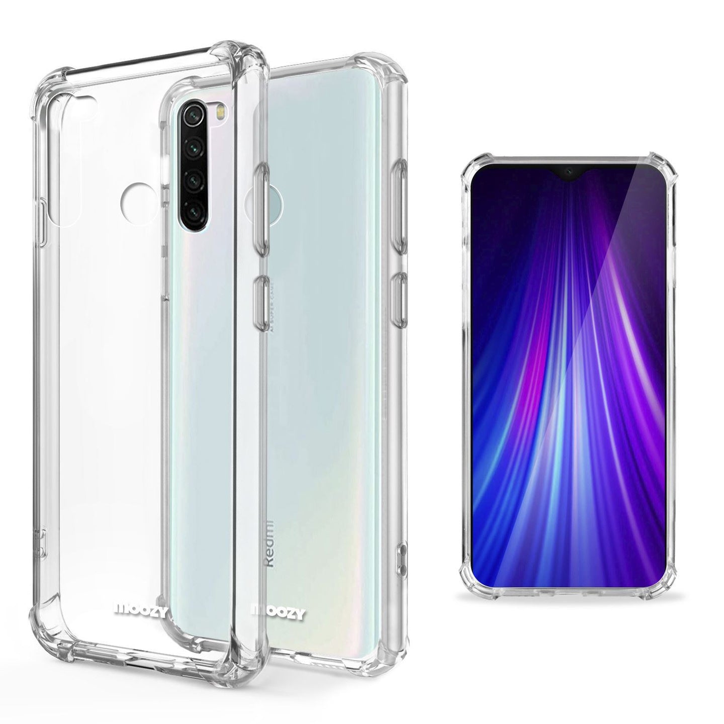 Moozy Shock Proof Silicone Case for Xiaomi Redmi Note 8 - Transparent Crystal Clear Phone Case Soft TPU Cover