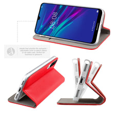 Charger l&#39;image dans la galerie, Moozy Case Flip Cover for Huawei Y6 2019, Red - Smart Magnetic Flip Case with Card Holder and Stand
