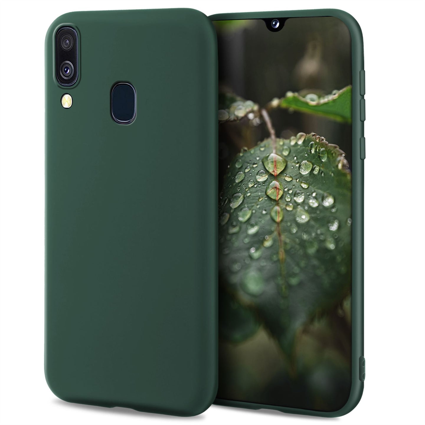 Moozy Lifestyle. Designed for Samsung A20e Case, Dark Green - Liquid Silicone Cover with Matte Finish and Soft Microfiber Lining