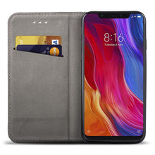 Carica l&#39;immagine nel visualizzatore di Gallery, Moozy Case Flip Cover for Xiaomi Mi 8, Black - Smart Magnetic Flip Case with Card Holder and Stand
