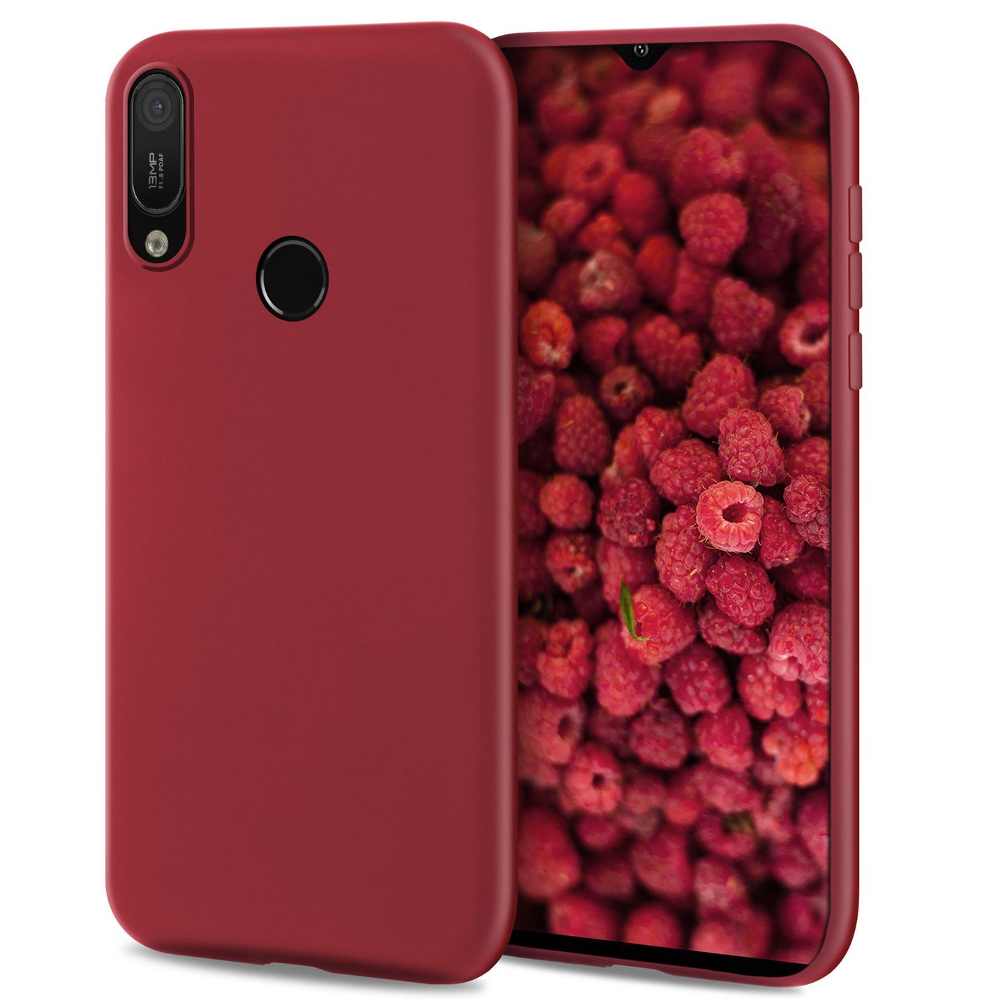 Moozy Lifestyle. Designed for Huawei Y6 2019 Case, Vintage Pink - Liquid Silicone Cover with Matte Finish and Soft Microfiber Lining