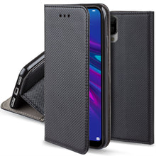 Load image into Gallery viewer, Moozy Case Flip Cover for Huawei Y6 2019, Black - Smart Magnetic Flip Case with Card Holder and Stand
