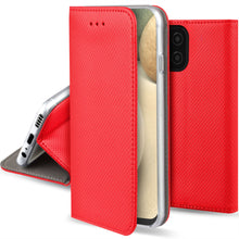 Ladda upp bild till gallerivisning, Moozy Case Flip Cover for Samsung A12, Red - Smart Magnetic Flip Case with Card Holder and Stand
