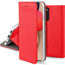 Load image into Gallery viewer, Moozy Case Flip Cover for Samsung A02S, Red - Smart Magnetic Flip Case Flip Folio Wallet Case with Card Holder and Stand, Credit Card Slots10,99
