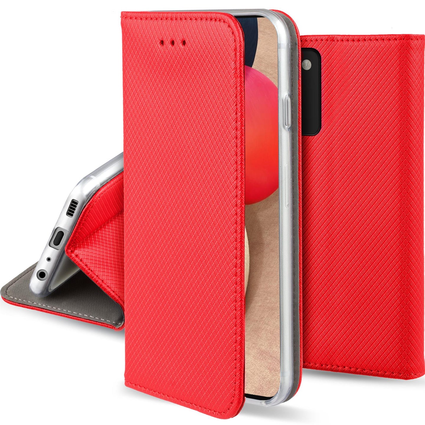 Moozy Case Flip Cover for Samsung A02S, Red - Smart Magnetic Flip Case Flip Folio Wallet Case with Card Holder and Stand, Credit Card Slots10,99