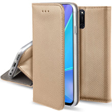 Load image into Gallery viewer, Moozy Case Flip Cover for Oppo A72, Oppo A52 and Oppo A92, Gold - Smart Magnetic Flip Case with Card Holder and Stand
