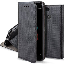 Load image into Gallery viewer, Moozy Case Flip Cover for Xiaomi Mi A1, Xiaomi Mi 5X, Black - Smart Magnetic Flip Case with Card Holder and Stand
