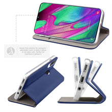 Załaduj obraz do przeglądarki galerii, Moozy Case Flip Cover for Samsung A40, Dark Blue - Smart Magnetic Flip Case with Card Holder and Stand

