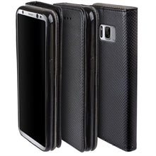 Cargar imagen en el visor de la galería, Moozy Case Flip Cover for Samsung S8, Black - Smart Magnetic Flip Case with Card Holder and Stand
