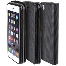 Cargar imagen en el visor de la galería, Moozy Case Flip Cover for iPhone SE 2020, iPhone 7, iPhone 8, Black - Smart Magnetic Flip Case with Card Holder and Stand
