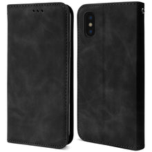 Load image into Gallery viewer, Moozy Marble Black Flip Case for iPhone X, iPhone XS - Flip Cover Magnetic Flip Folio Retro Wallet Case with Card Holder and Stand, Credit Card Slots, Kickstand Function
