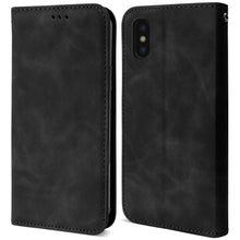 Cargar imagen en el visor de la galería, Moozy Marble Black Flip Case for iPhone X, iPhone XS - Flip Cover Magnetic Flip Folio Retro Wallet Case with Card Holder and Stand, Credit Card Slots, Kickstand Function
