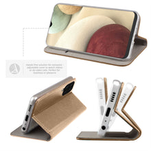 Załaduj obraz do przeglądarki galerii, Moozy Case Flip Cover for Samsung A12, Gold - Smart Magnetic Flip Case with Card Holder and Stand
