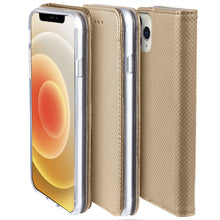Load image into Gallery viewer, Moozy Case Flip Cover for iPhone 12 Pro Max, Gold - Smart Magnetic Flip Case with Card Holder and Stand
