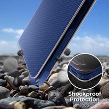 Załaduj obraz do przeglądarki galerii, Moozy Wallet Case for iPhone 12 Pro Max, Dark Blue Carbon – Metallic Edge Protection Magnetic Closure Flip Cover with Card Holder
