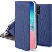 Załaduj obraz do przeglądarki galerii, Moozy Case Flip Cover for Samsung S10 Lite, Dark Blue - Smart Magnetic Flip Case with Card Holder and Stand
