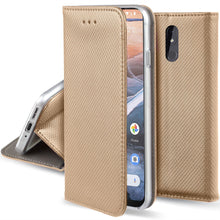 Afbeelding in Gallery-weergave laden, Moozy Case Flip Cover for Nokia 3.2, Gold - Smart Magnetic Flip Case with Card Holder and Stand

